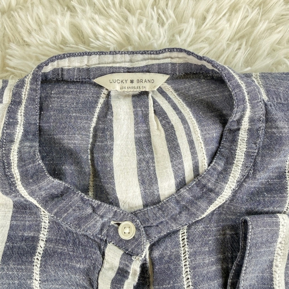 Lucky Brand Womens Blue White Striped Cotton Henley Top Long Sleeve Size Large - Picture 3 of 11